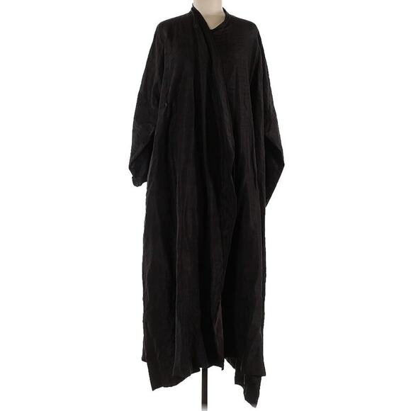 Eskandar Long Linen Silk Coat Jacket Duster Dress Black Kimono Button Lagenlook - Picture 1 of 10